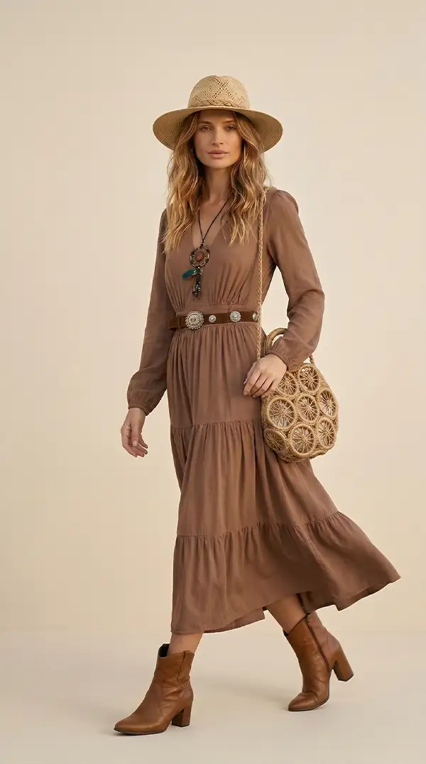 Vestido Longo Feminino Marrom