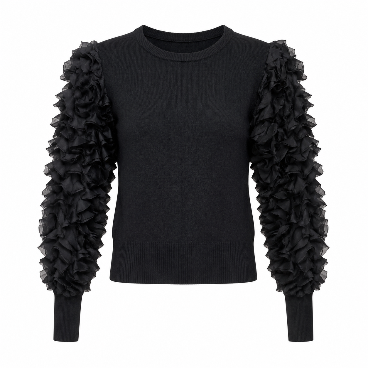 Blusa Preta Vivi Fashion Manga Longa com Babados - Imagem 2