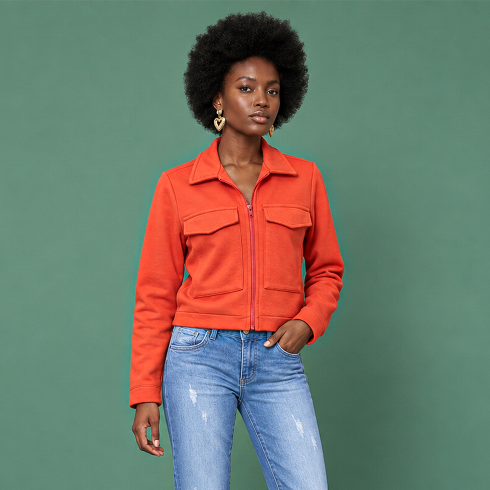 Jaqueta de moletom Mad For It laranja tamanho P com zíper e bolsos frontais